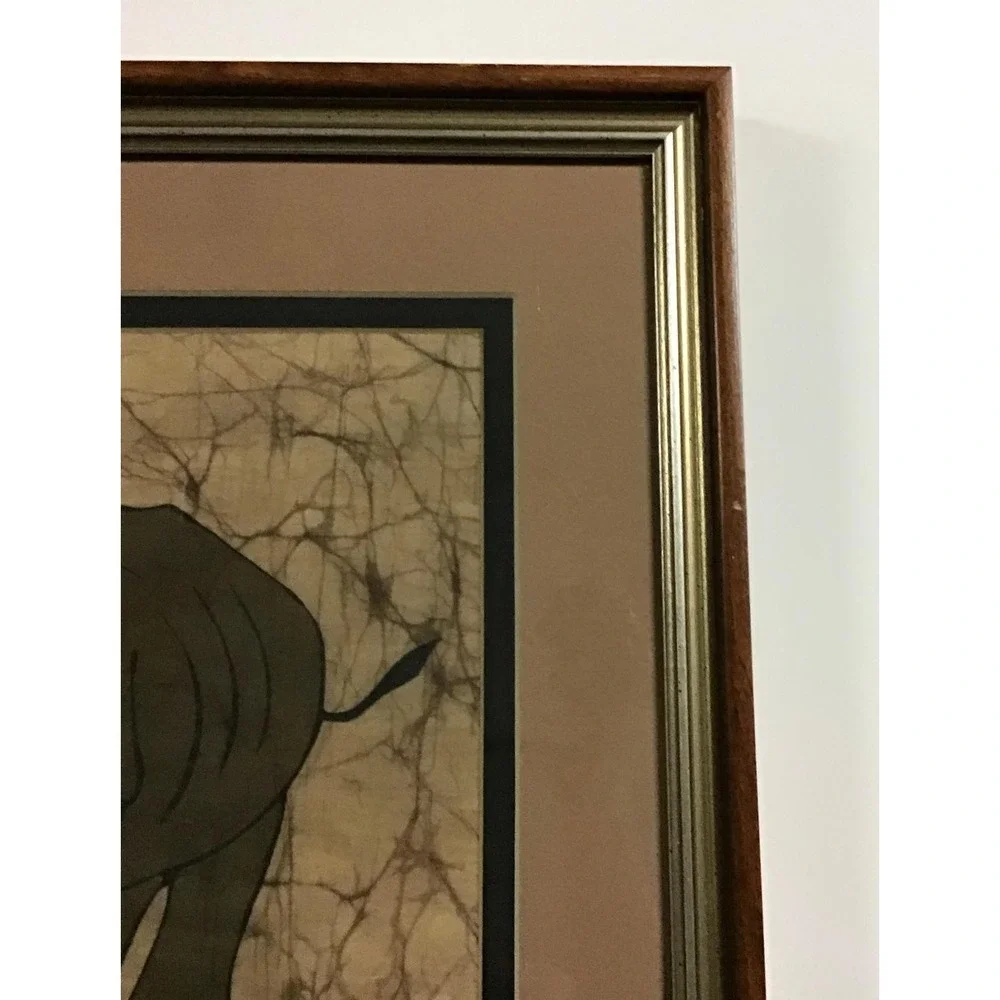 Vintage‎ African Rhino Batik Fabric Art Framed Textile Rhinoceros Tribal Decor